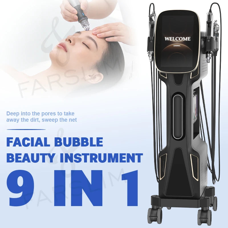 9 In 1 Hydrogen Oxygen Bubble HydroFacial Machine Water Dermabrasion DeepCleansing Skin Rejuvenation Salon