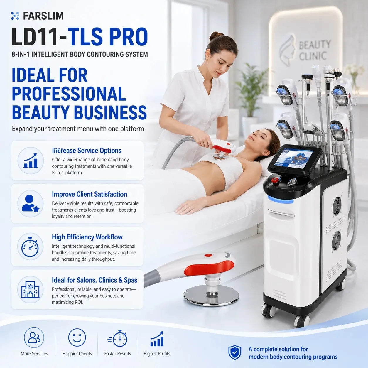 FARSLIM LD11-TLS PRO used in a professional beauty clinic treatment room.
