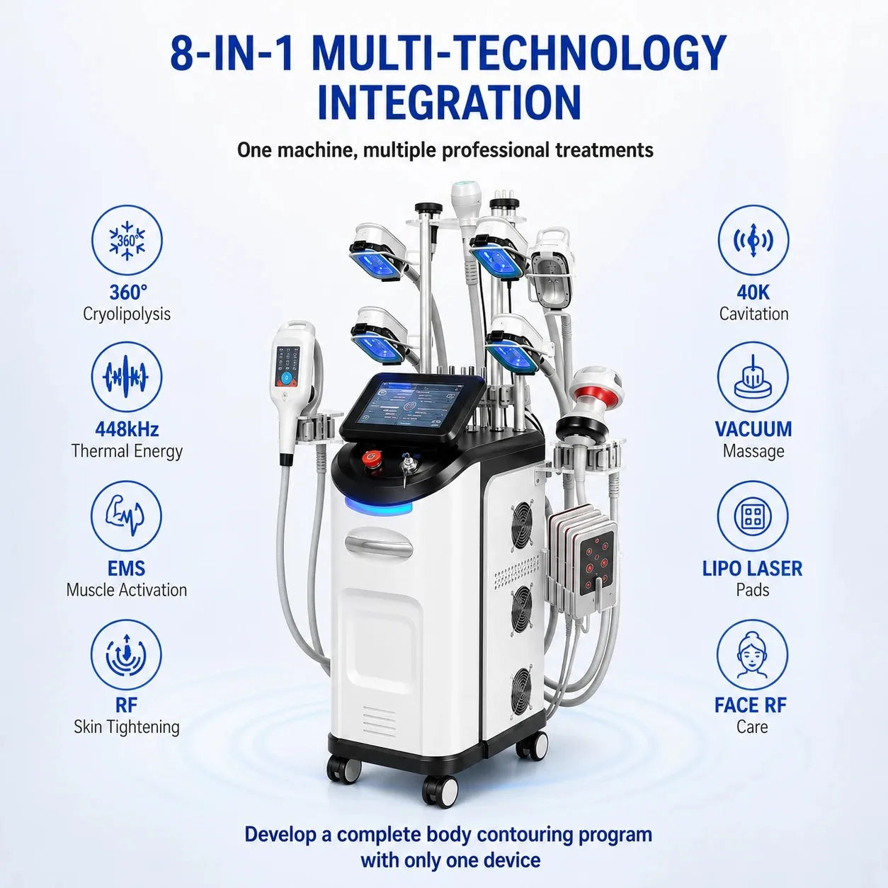FARSLIM LD11-TLS PRO 8-in-1 technology overview for professional body contouring treatments.
